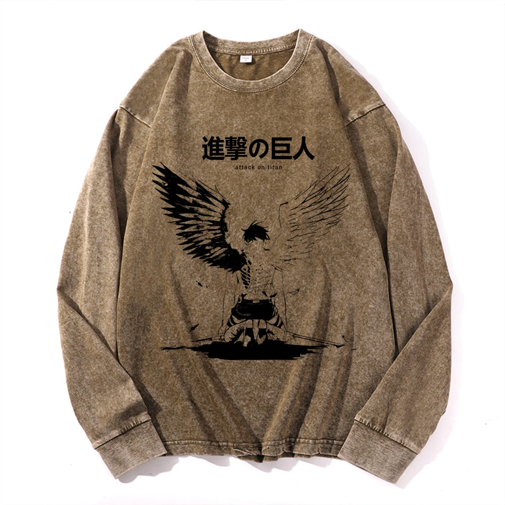 Titan Attack Vintage Cotton Wash Crewneck Long-Sleeve T-Shirt