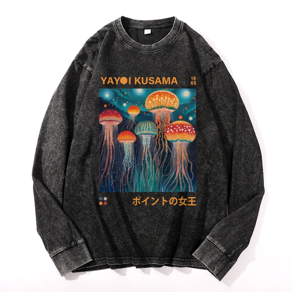 Yayoi Kusama Jellyfish Vintage Cotton Wash Crewneck Long-Sleeve T-Shirt