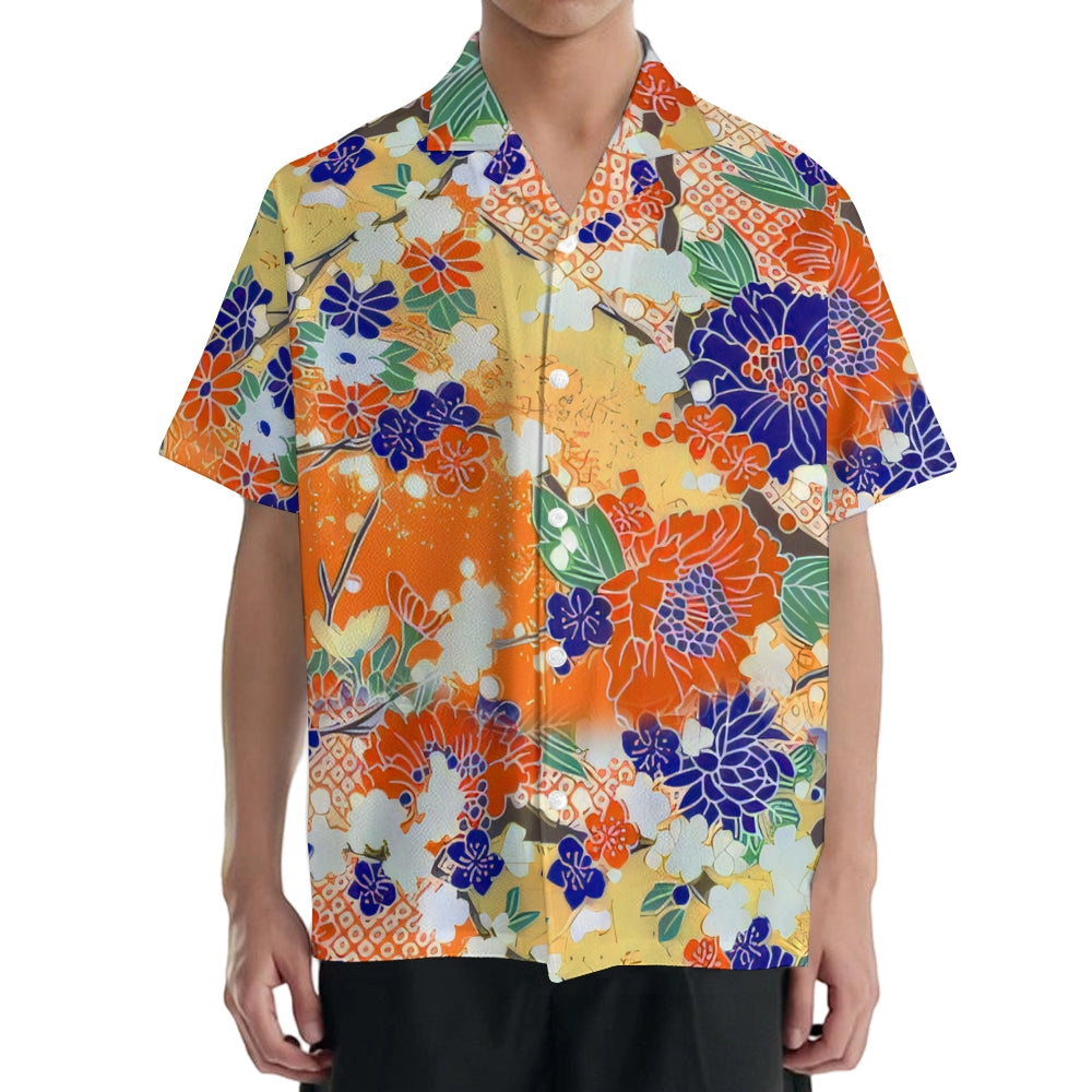 Orange Flower Japanese Style Camp Shirt