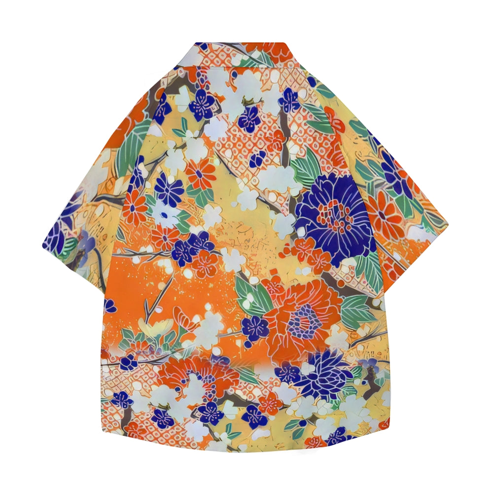 Orange Flower Japanese Style Camp Shirt