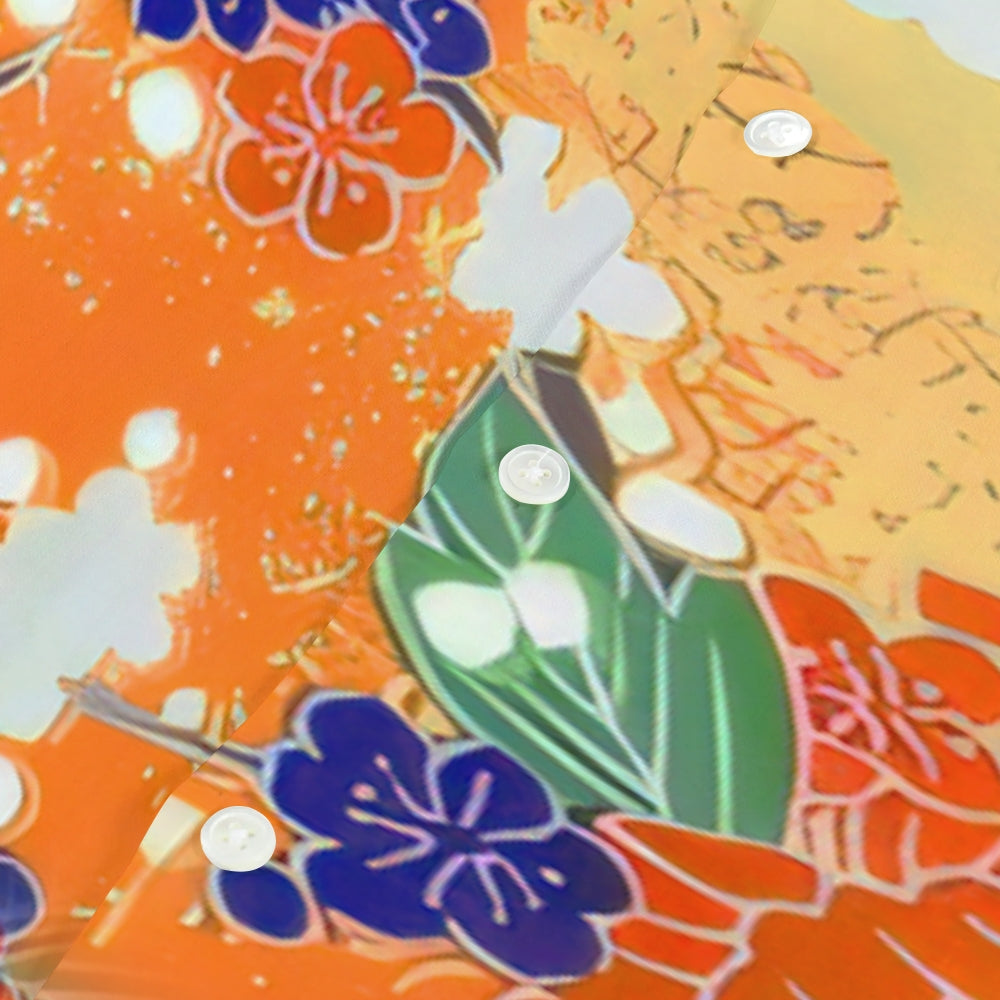 Orange Flower Japanese Style Camp Shirt