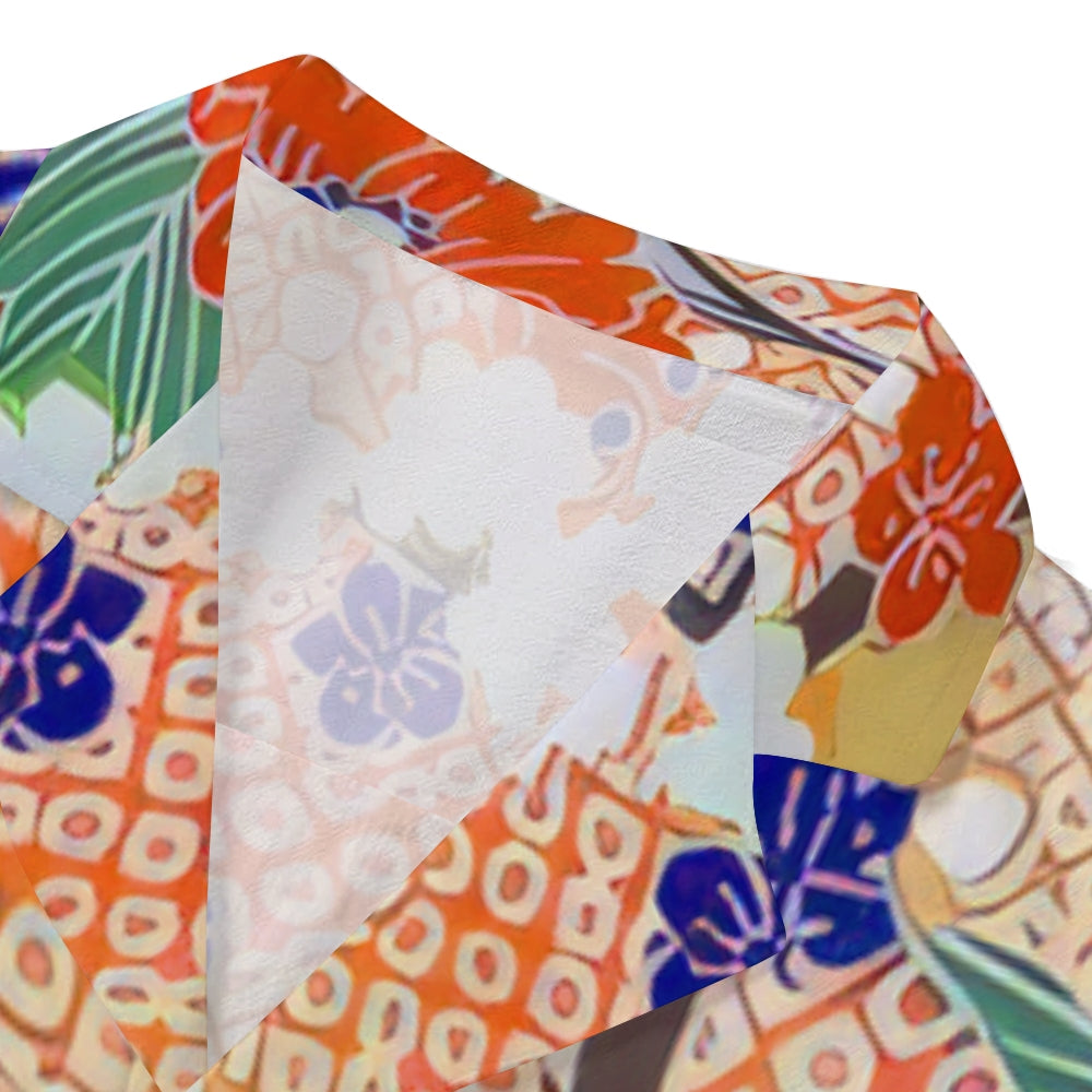 Orange Flower Japanese Style Camp Shirt
