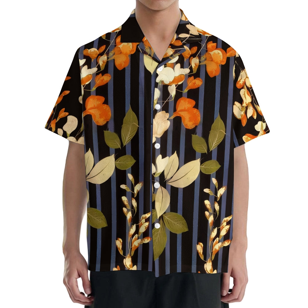 Flower Stripe Japanese Style Camp Shirt