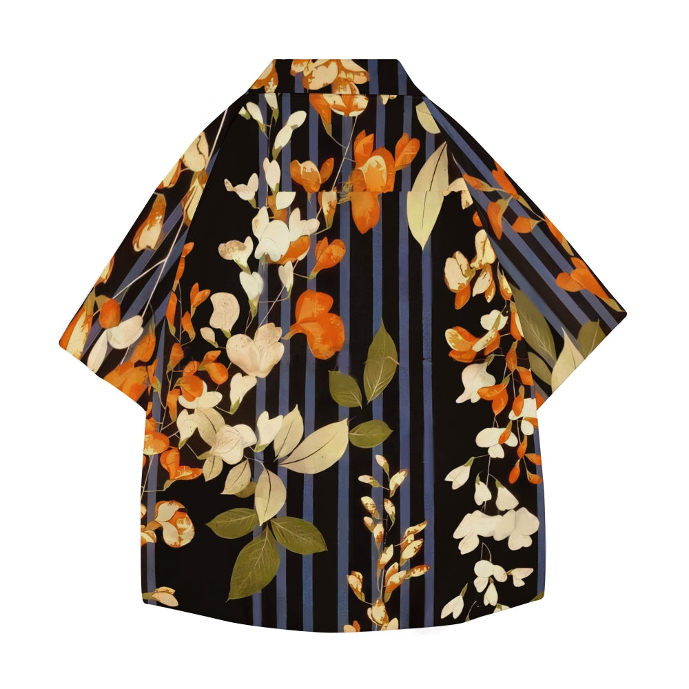 Flower Stripe Japanese Style Camp Shirt