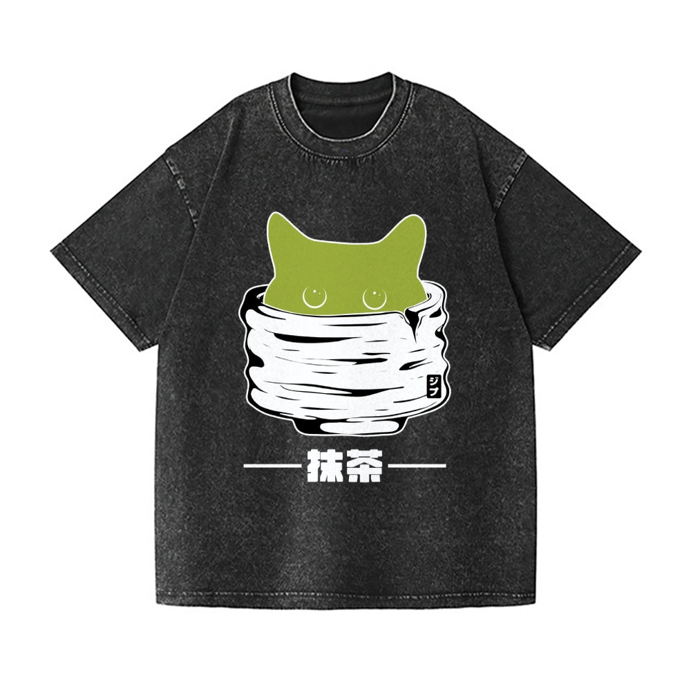 Matcha Tea Cat Vintage Wash Japanese Design T-Shirt