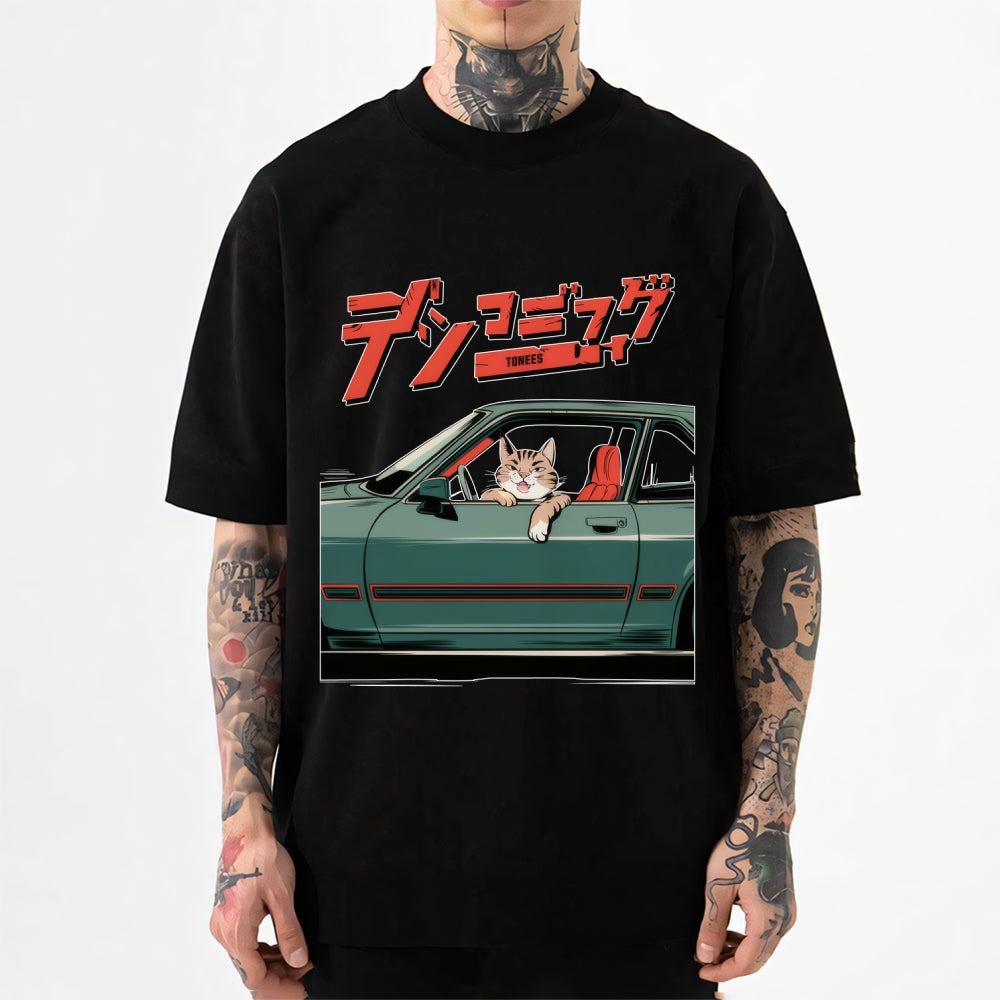 Racing Car Cat Japanese Style Classic Tee