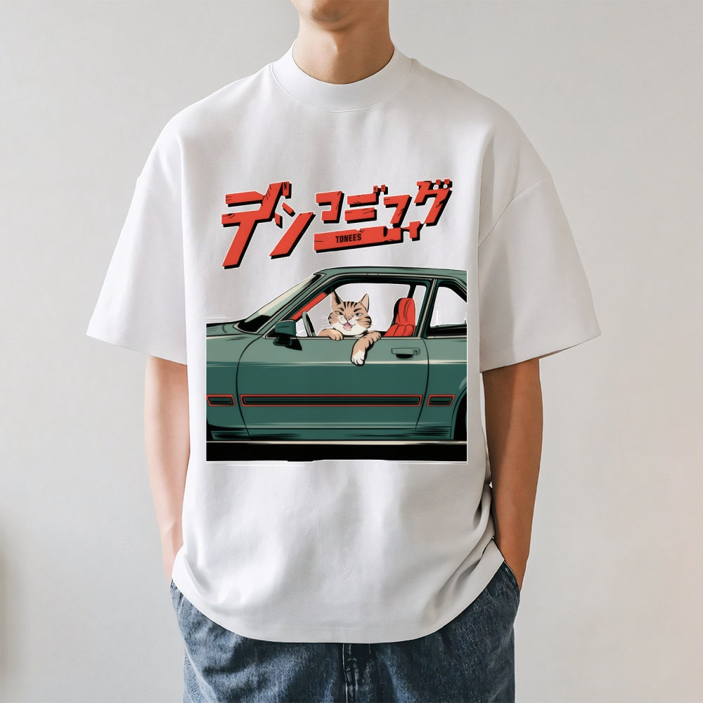 Racing Car Cat Japanese Style Classic Tee