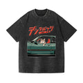 Racing Car Cat Vintage Wash Japanese Design T-Shirt