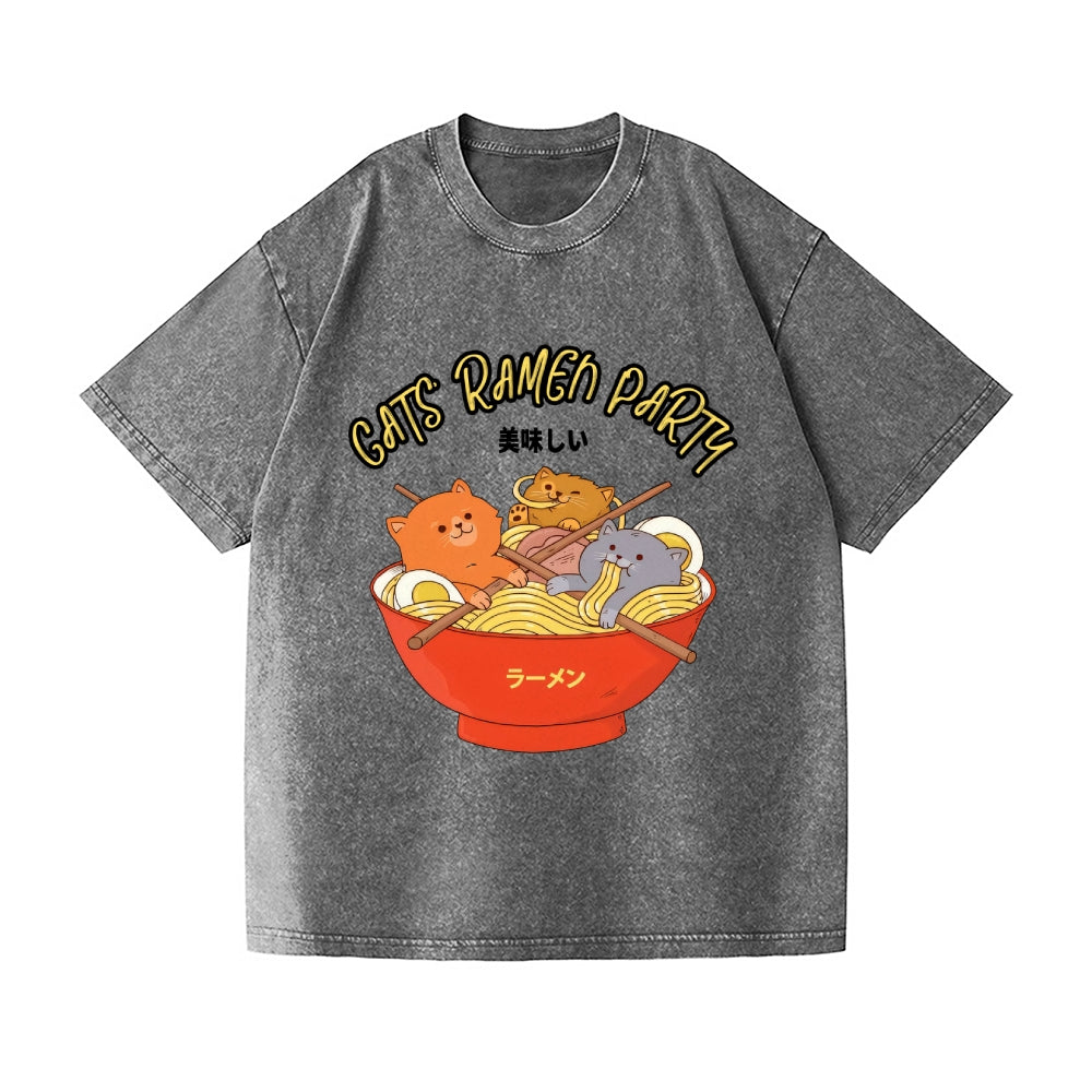 Ramen Cat Vintage Wash Japanese Design T-Shirt