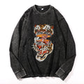 Pink Tiger Vintage Cotton Wash Crewneck Long-Sleeve T-Shirt