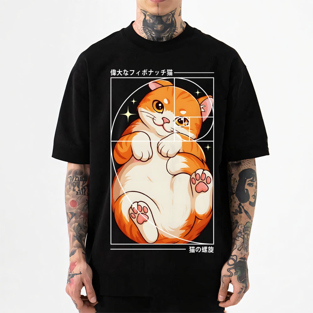 The Cat of Fibonacci Spiral Japanese Style Classic Tee