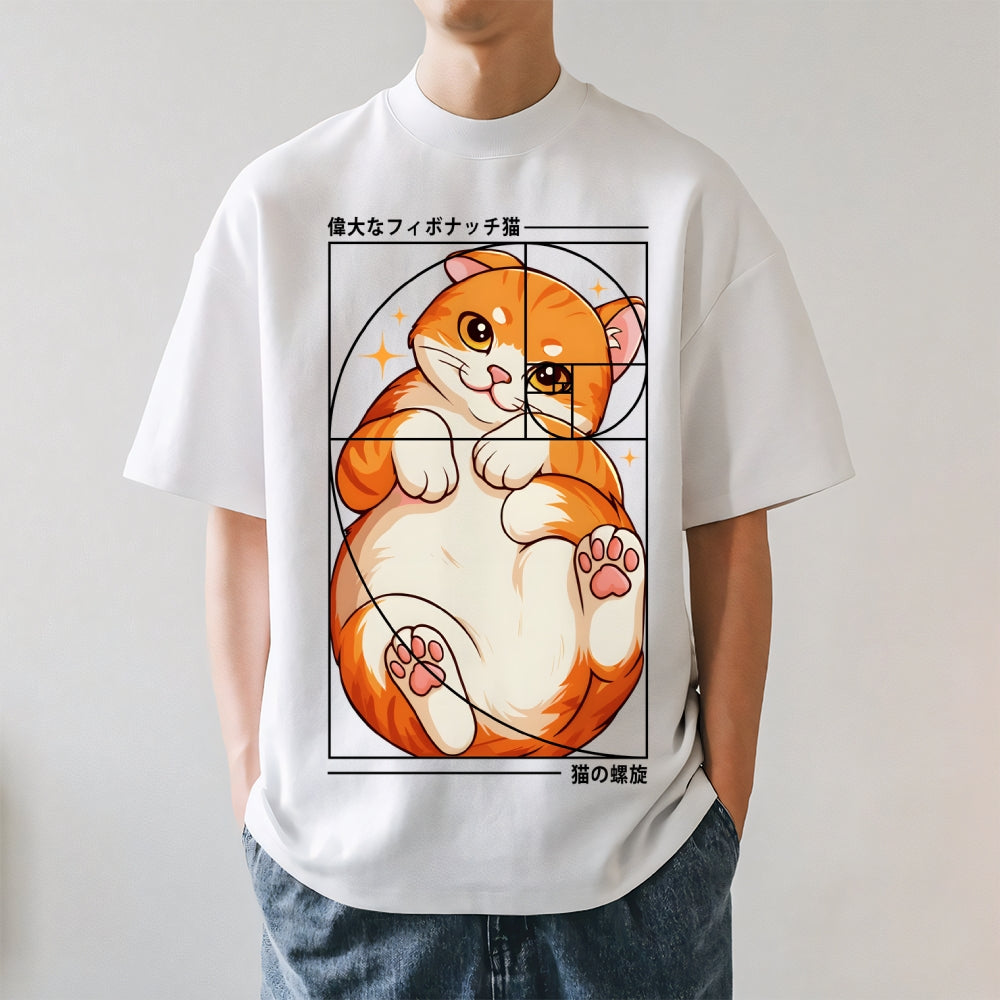 The Cat of Fibonacci Spiral Japanese Style Classic Tee