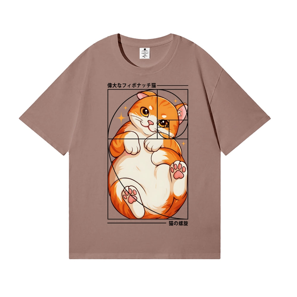 The Cat of Fibonacci Spiral Japanese Style Classic Tee