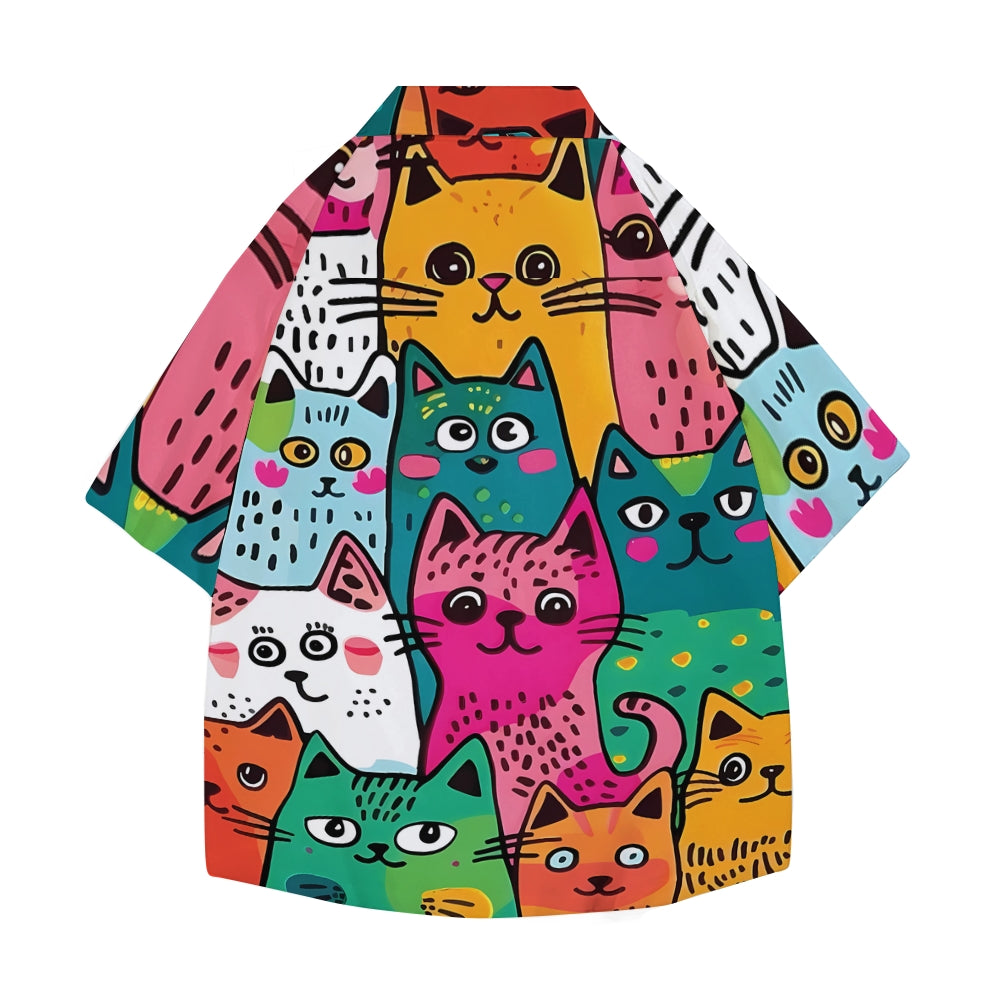 Colorful Cat Japanese Style Camp Shirt