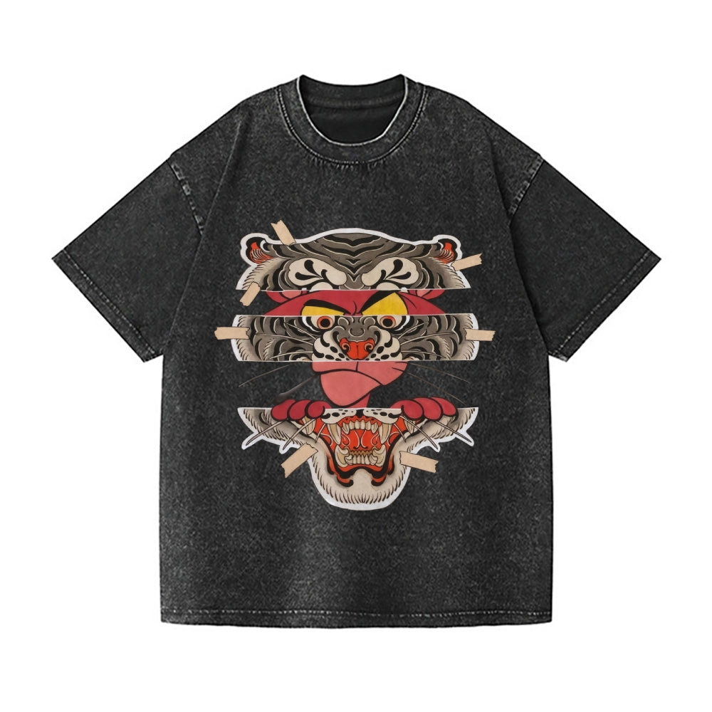 Pink Tiger Vintage Wash Japanese Design T-Shirt