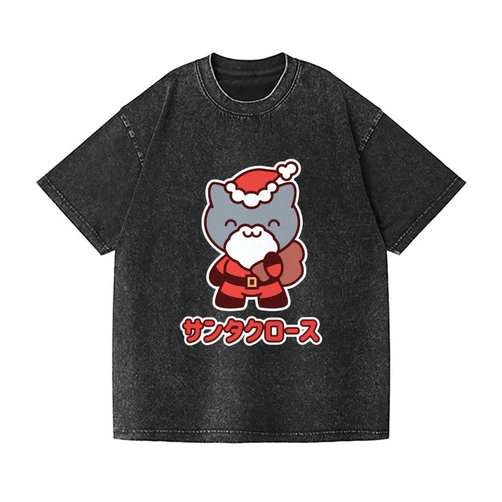Christmas Cat Vintage Wash Japanese Design T-Shirt
