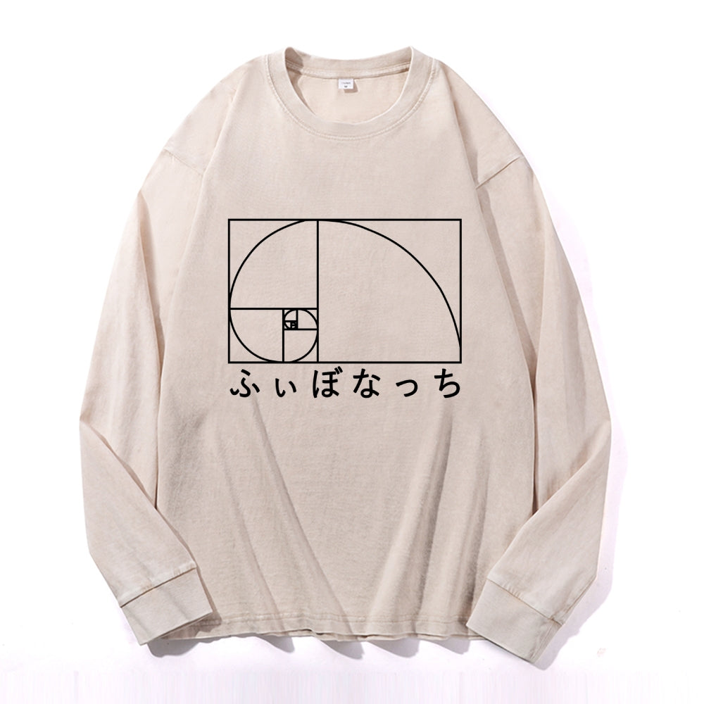 Fibonacci Vintage Cotton Wash Crewneck Long-Sleeve T-Shirt