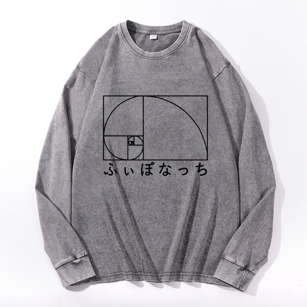 Fibonacci Vintage Cotton Wash Crewneck Long-Sleeve T-Shirt