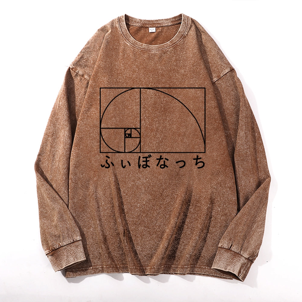 Fibonacci Vintage Cotton Wash Crewneck Long-Sleeve T-Shirt