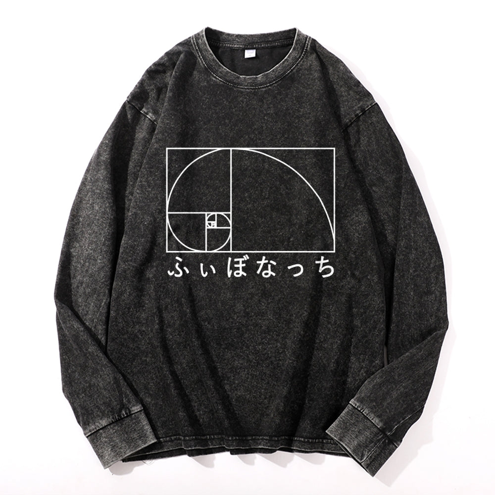 Fibonacci Vintage Cotton Wash Crewneck Long-Sleeve T-Shirt