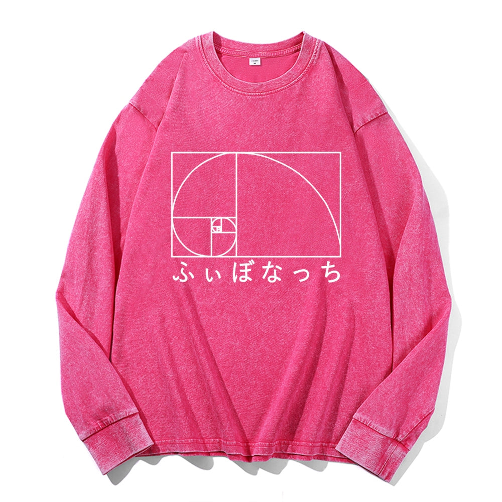 Fibonacci Vintage Cotton Wash Crewneck Long-Sleeve T-Shirt