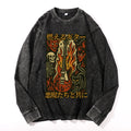 Flame Skull Vintage Cotton Wash Crewneck Long-Sleeve T-Shirt