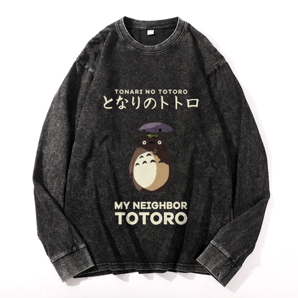 Ghibli Totoro Vintage Cotton Wash Crewneck Long-Sleeve T-Shirt
