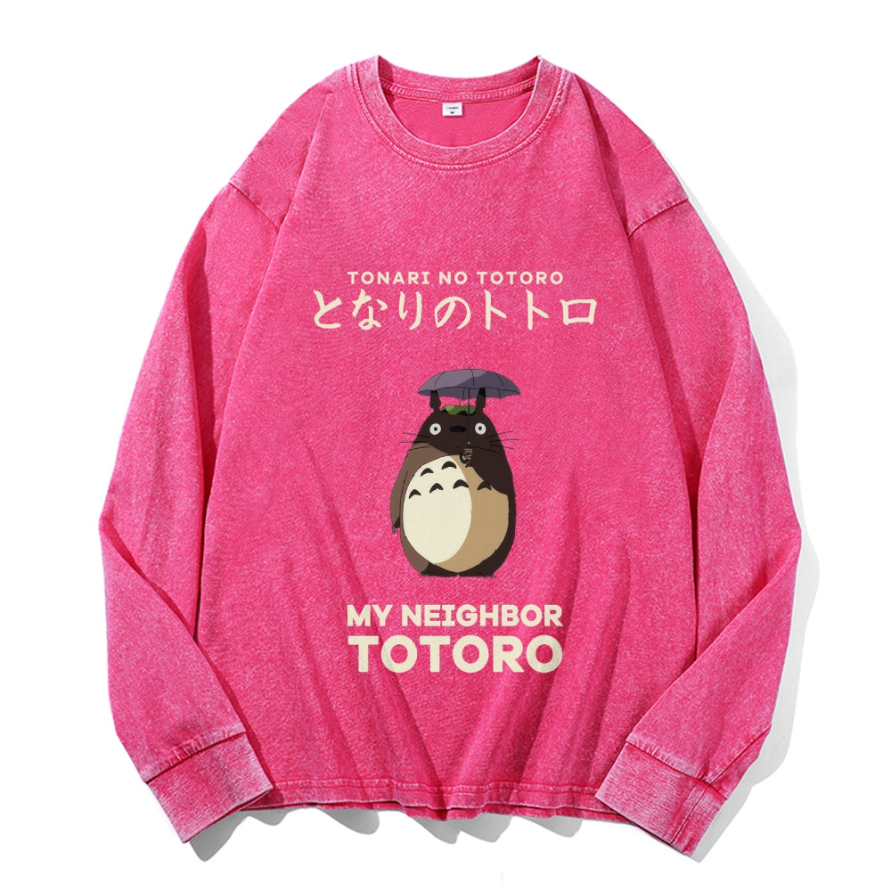 Ghibli Totoro Vintage Cotton Wash Crewneck Long-Sleeve T-Shirt