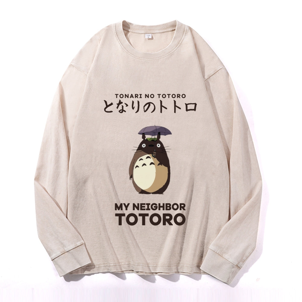 Ghibli Totoro Vintage Cotton Wash Crewneck Long-Sleeve T-Shirt