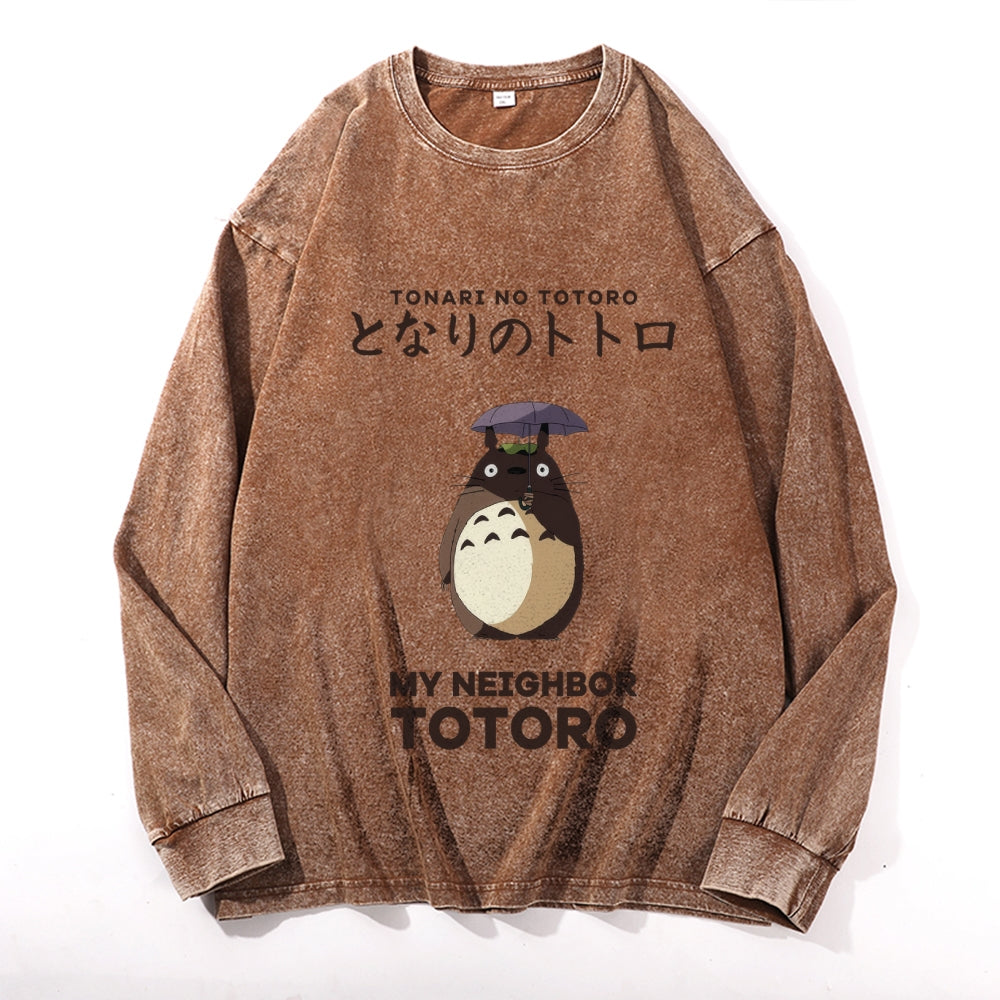 Ghibli Totoro Vintage Cotton Wash Crewneck Long-Sleeve T-Shirt