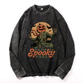 Halloween Pumpkin Vintage Cotton Wash Crewneck Long-Sleeve T-Shirt