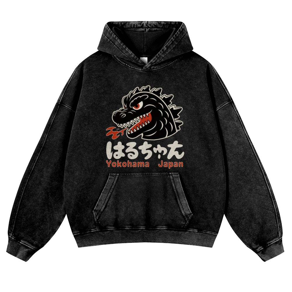 Yokohama Kaiju Vintage Washed Thick Cotton Hoodie