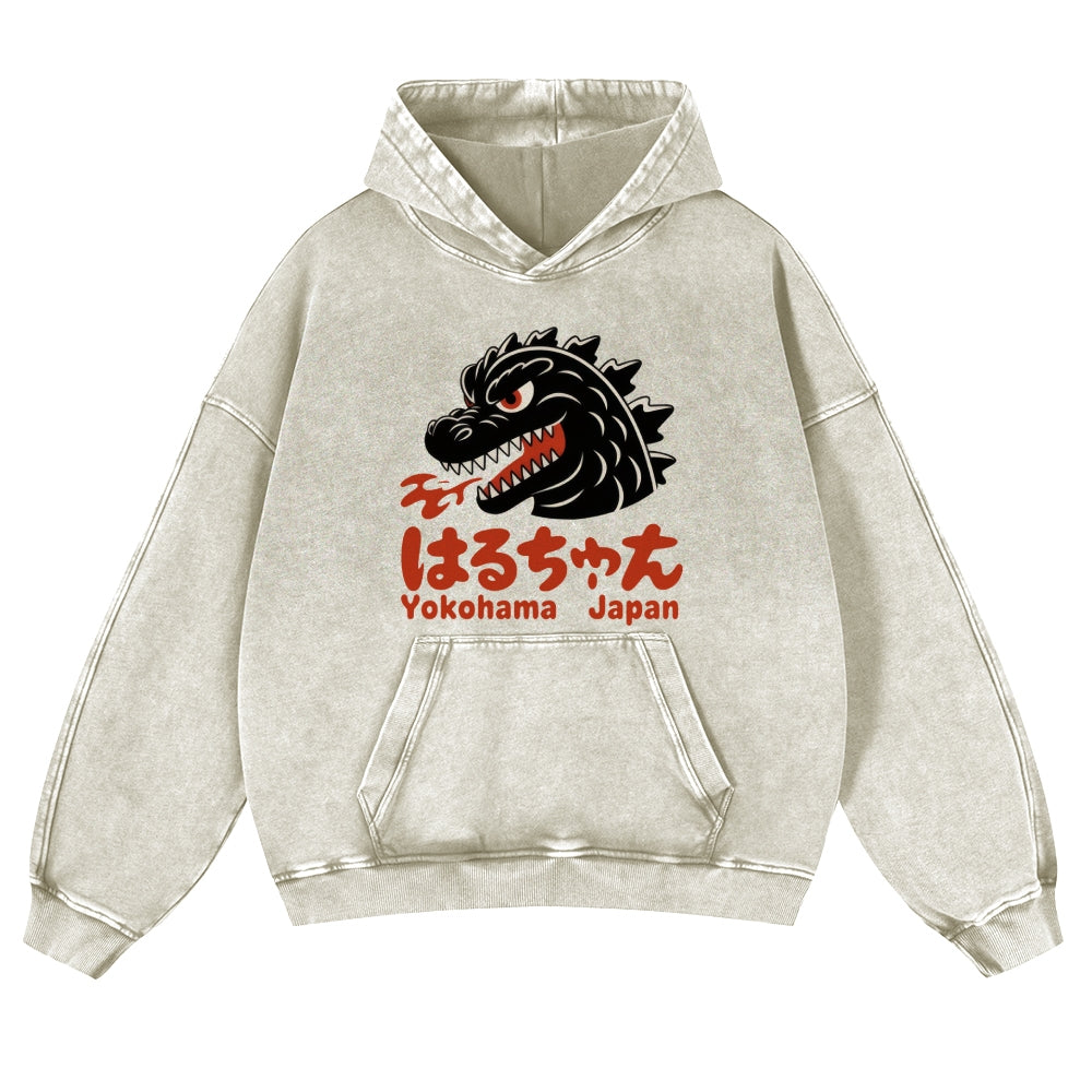 Yokohama Kaiju Vintage Washed Thick Cotton Hoodie