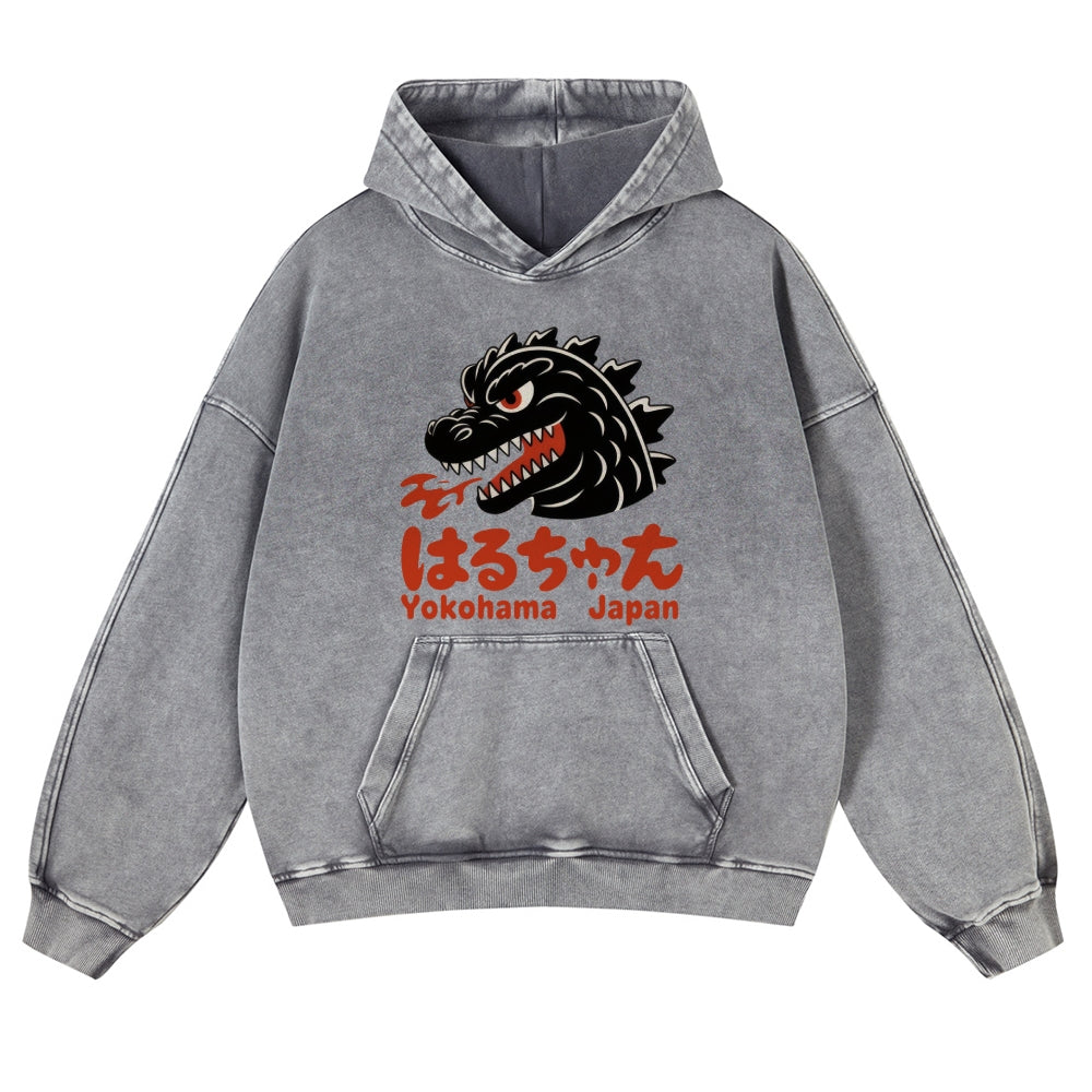 Yokohama Kaiju Vintage Washed Thick Cotton Hoodie
