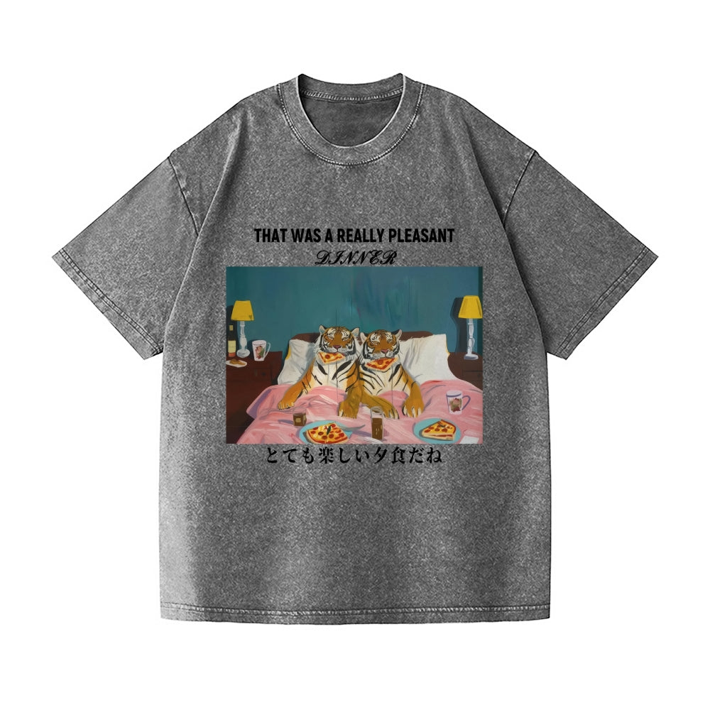 Tiger Pizza Vintage Wash Japanese Design T-Shirt