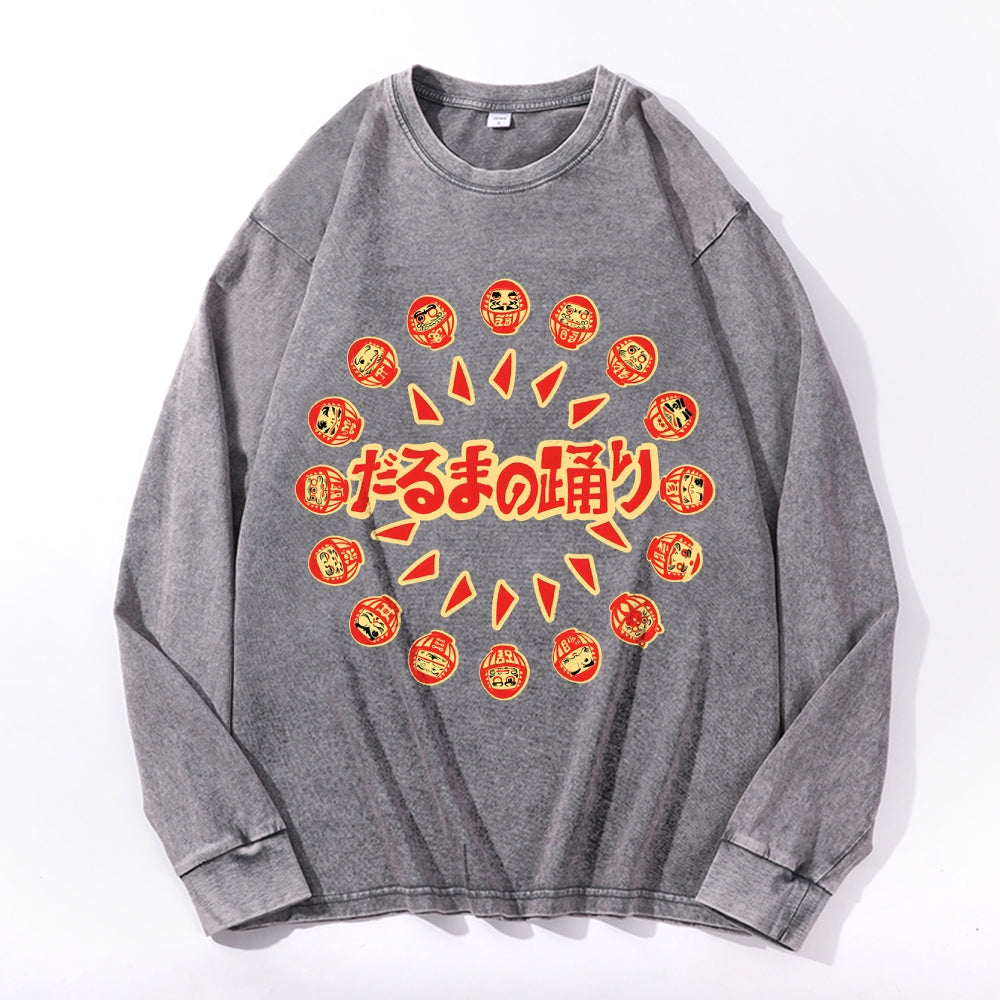 Darma Dance Vintage Cotton Wash Crewneck Long-Sleeve T-Shirt