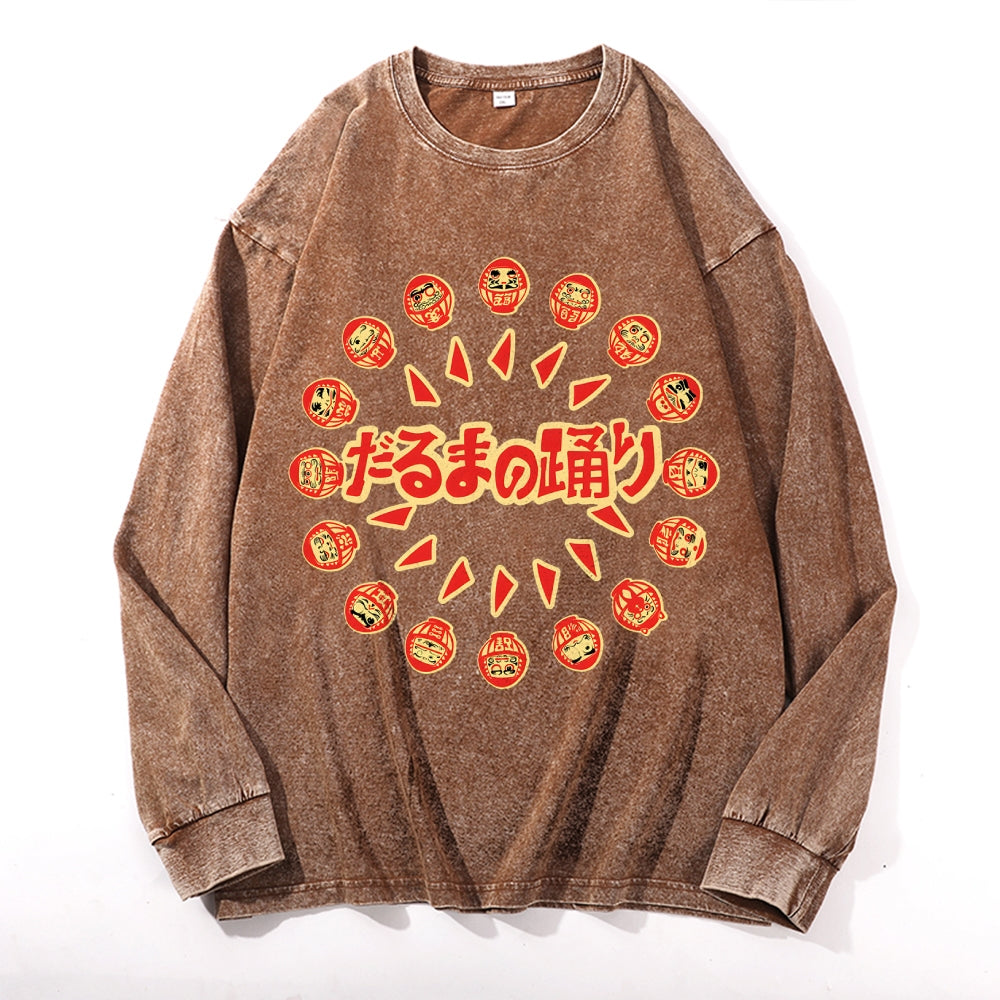 Darma Dance Vintage Cotton Wash Crewneck Long-Sleeve T-Shirt