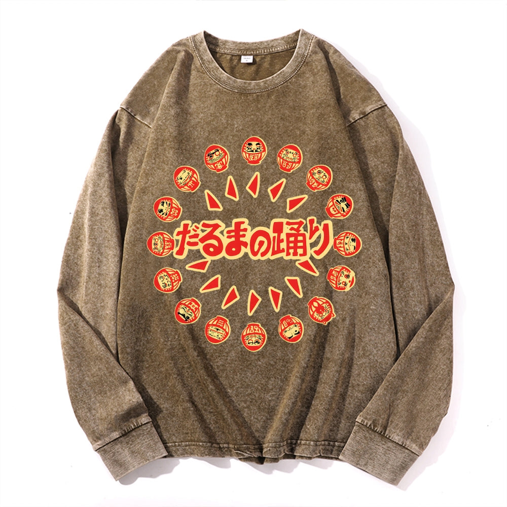 Darma Dance Vintage Cotton Wash Crewneck Long-Sleeve T-Shirt