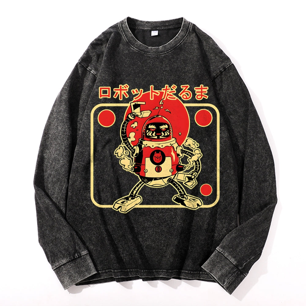 Daruma Robotics Vintage Cotton Wash Crewneck Long-Sleeve T-Shirt