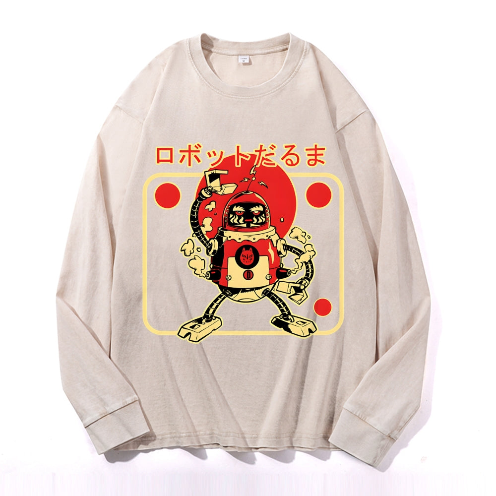 Daruma Robotics Vintage Cotton Wash Crewneck Long-Sleeve T-Shirt