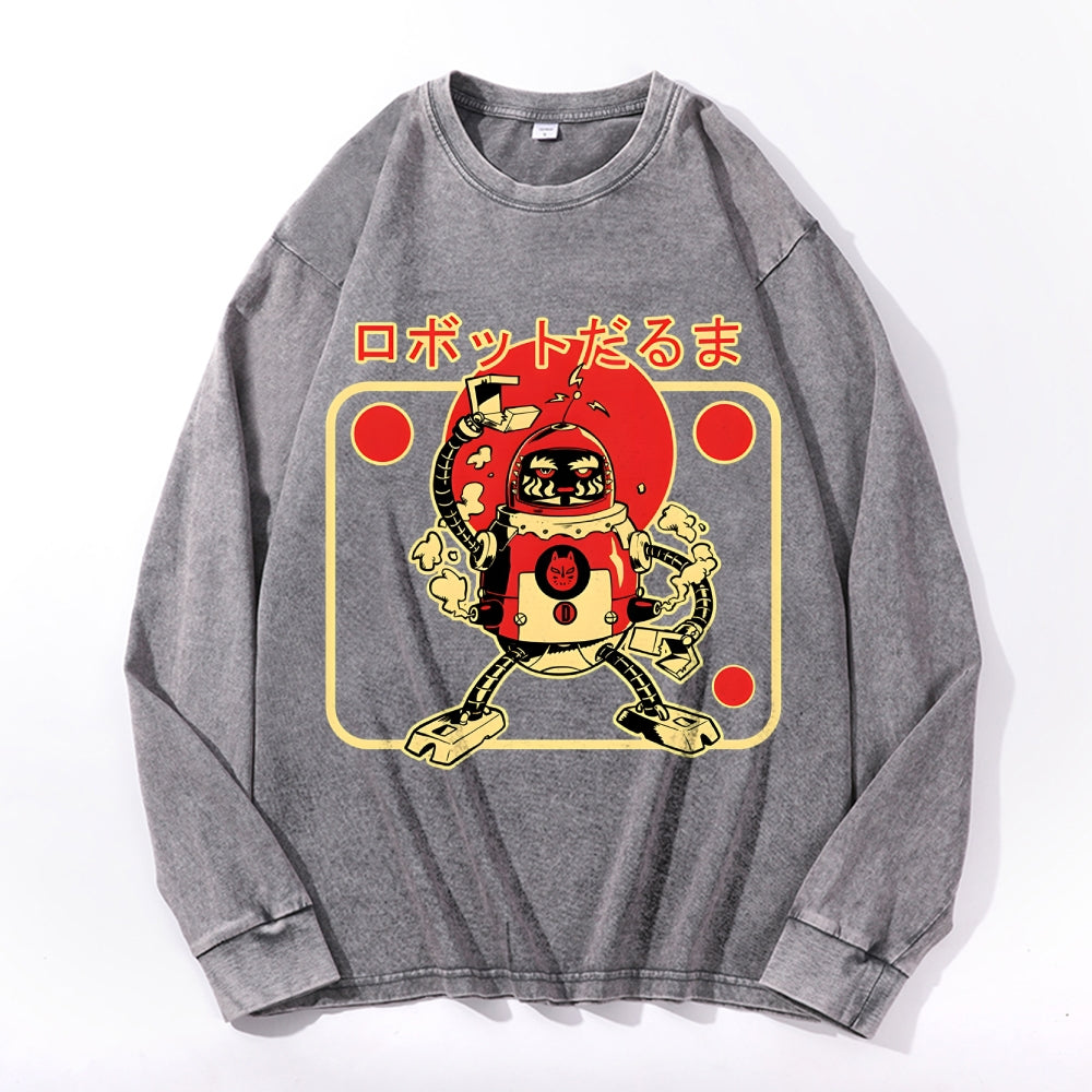 Daruma Robotics Vintage Cotton Wash Crewneck Long-Sleeve T-Shirt