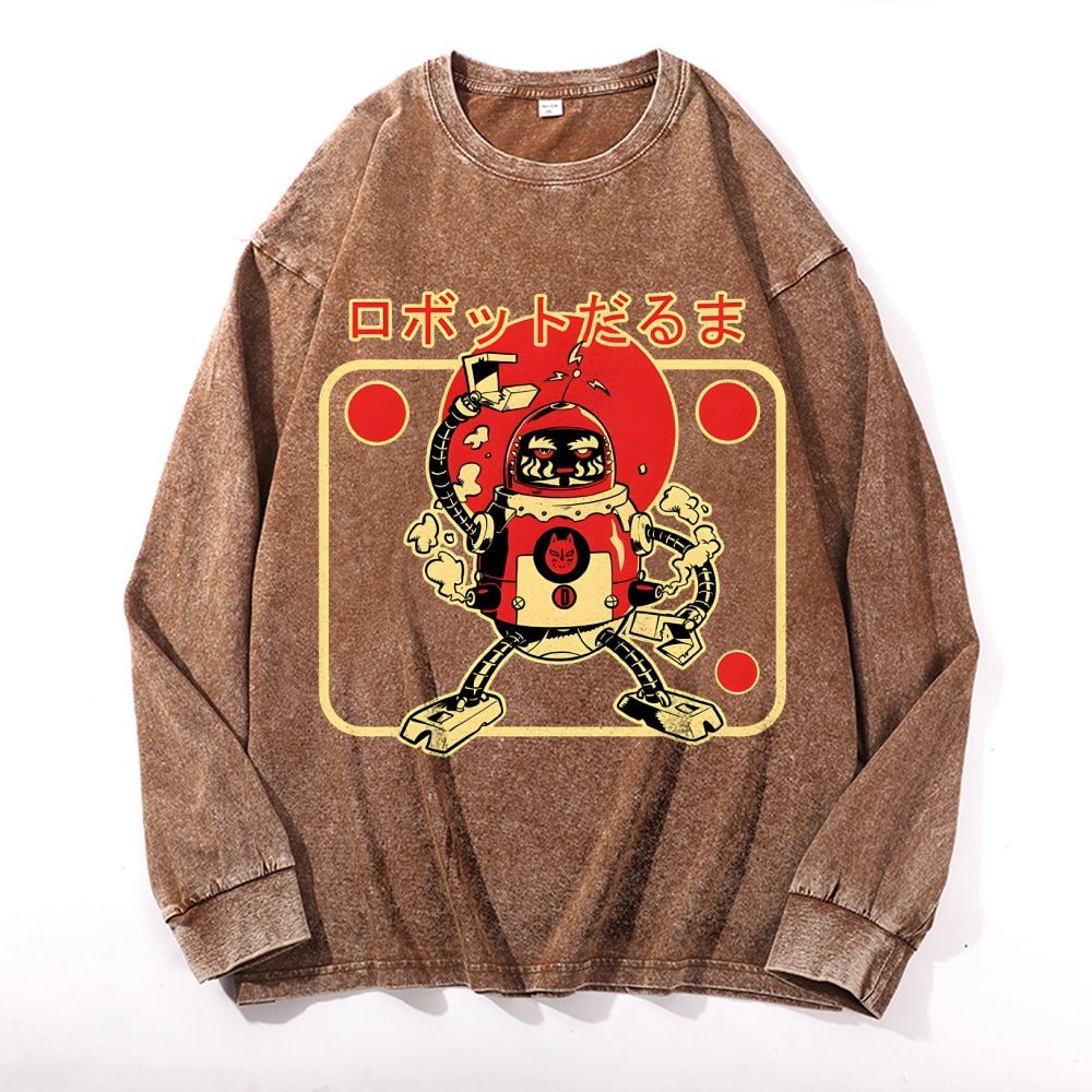Daruma Robotics Vintage Cotton Wash Crewneck Long-Sleeve T-Shirt