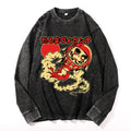 Daruma Doll Vintage Cotton Wash Crewneck Long-Sleeve T-Shirt