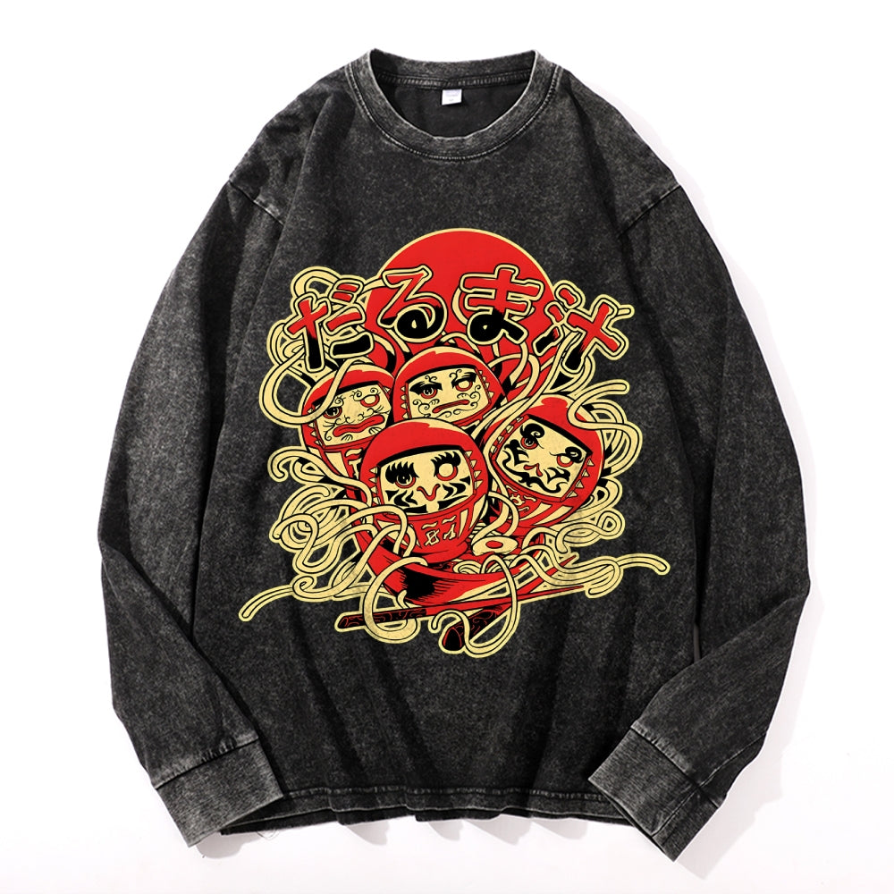 Daruma Soup Vintage Cotton Wash Crewneck Long-Sleeve T-Shirt
