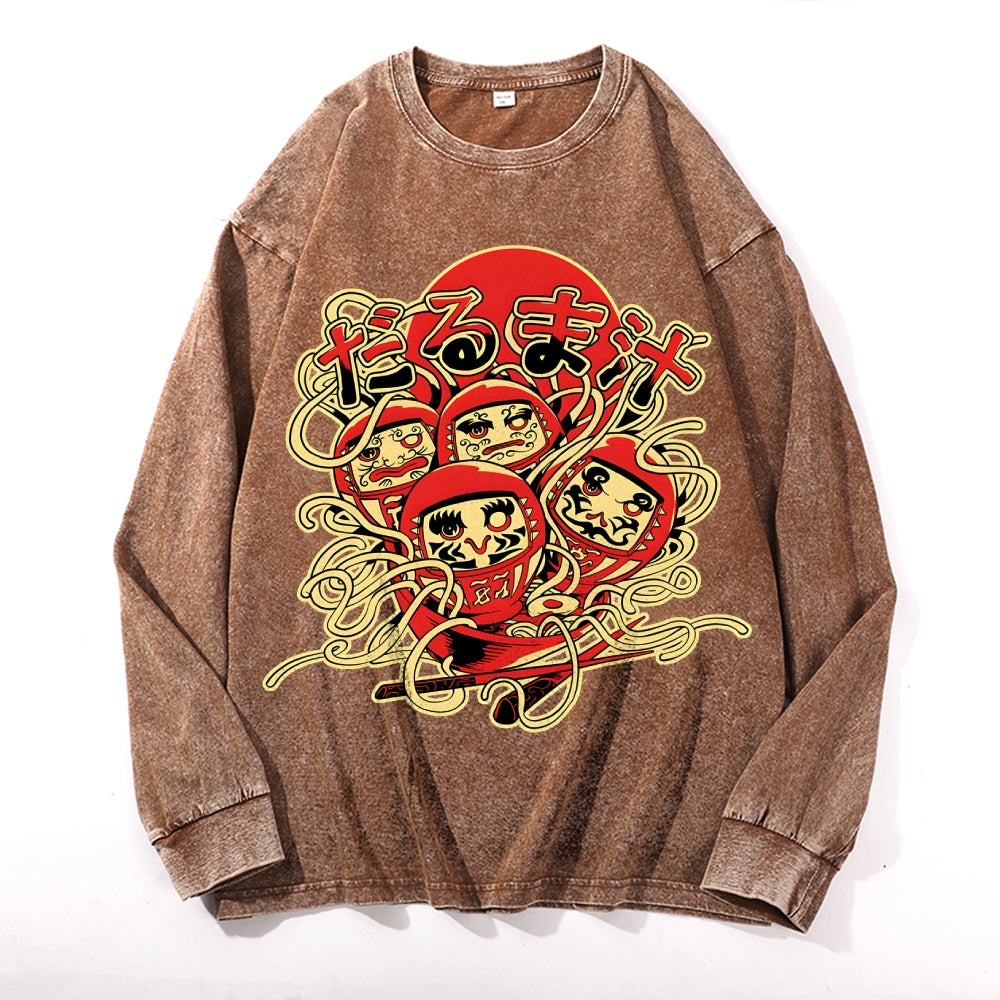Daruma Soup Vintage Cotton Wash Crewneck Long-Sleeve T-Shirt