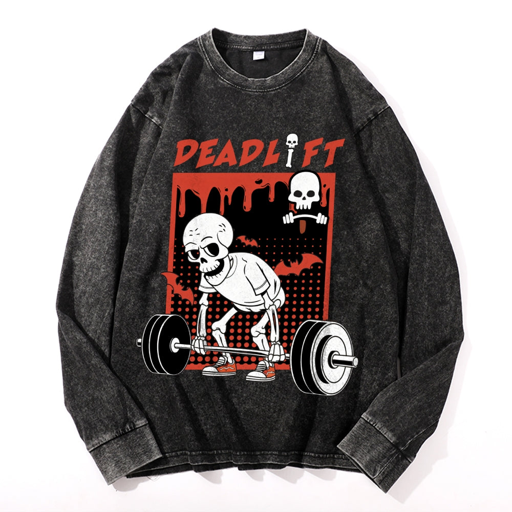 Halloween Skeleton Vintage Cotton Wash Crewneck Long-Sleeve T-Shirt