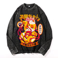 Nekomata Vintage Cotton Wash Crewneck Long-Sleeve T-Shirt