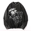 Halloween Skeleton Vintage Cotton Wash Crewneck Long-Sleeve T-Shirt