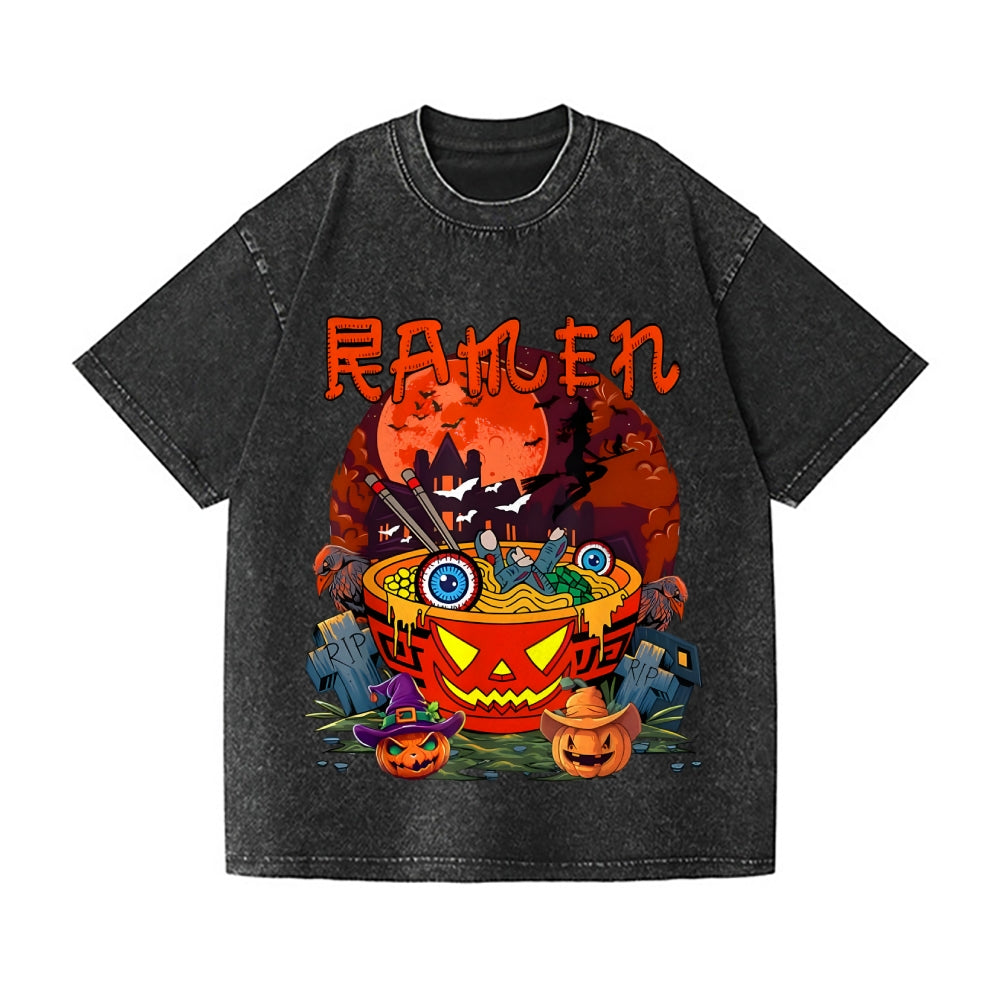 Halloween Ramen Vintage Wash Japanese Design T-Shirt