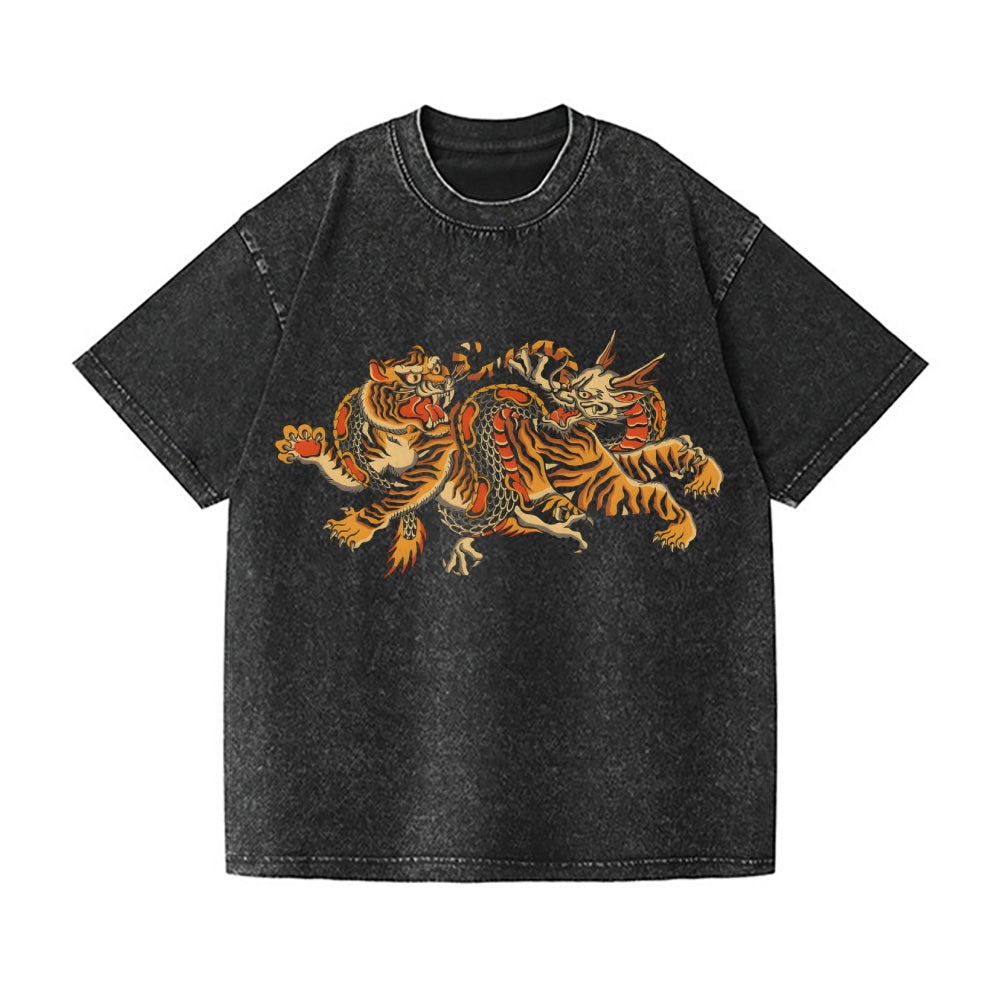 Dragon Tiger Vintage Wash Japanese Design T-Shirt